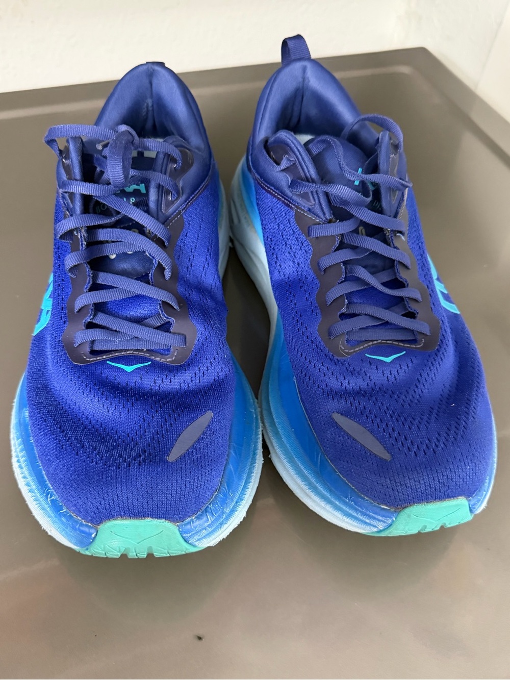 Hoka One One Navy Blue and Bright Blue Logo Running Shoes - Picture 5 of 14